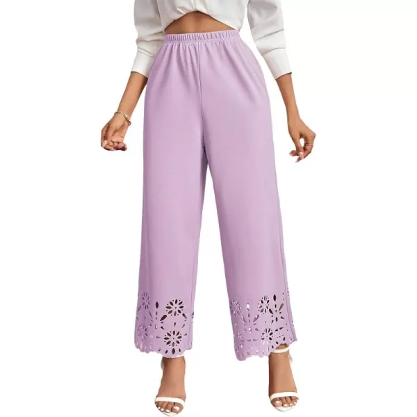 SweatyRocks Women's Elegant Elastic Waist Wide Leg Pants Cut Out Scallop Leg Pants