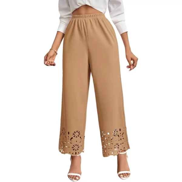 SweatyRocks Women's Elegant Elastic Waist Wide Leg Pants Cut Out Scallop Leg Pants