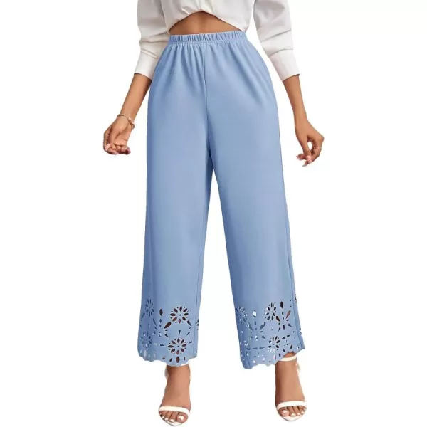 SweatyRocks Women's Elegant Elastic Waist Wide Leg Pants Cut Out Scallop Leg Pants