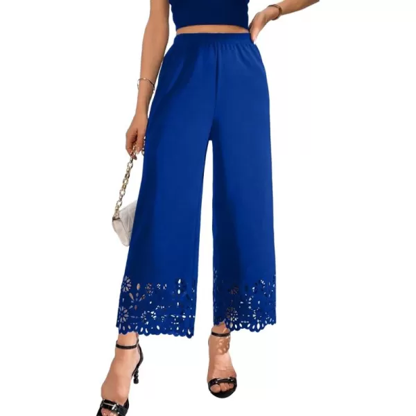 SweatyRocks Women's Elegant Elastic Waist Wide Leg Pants Cut Out Scallop Leg Pants