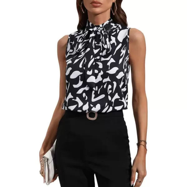 SweatyRocks Women's Elegant Graphic Print Bow Tie Neck Blouse Keyhole Back Sleeveless Tank Top