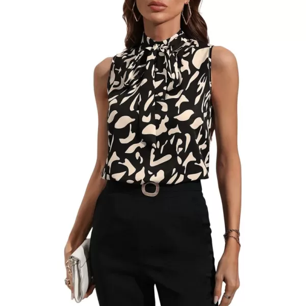 SweatyRocks Women's Elegant Graphic Print Bow Tie Neck Blouse Keyhole Back Sleeveless Tank Top