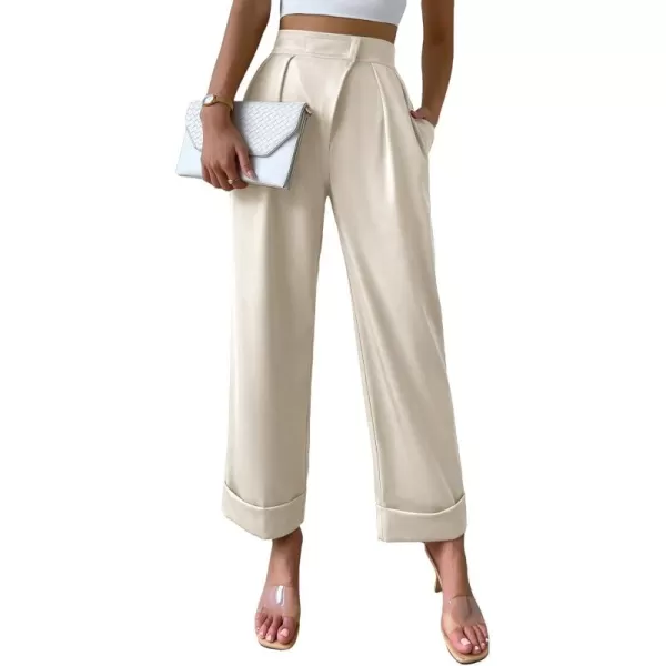 SweatyRocks Women's Elegant High Waist Roll Up Hem Pleated Wide Leg Pants with Pocket