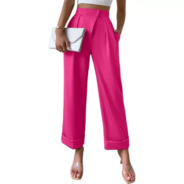SweatyRocks Women's Elegant High Waist Roll Up Hem Pleated Wide Leg Pants with Pocket