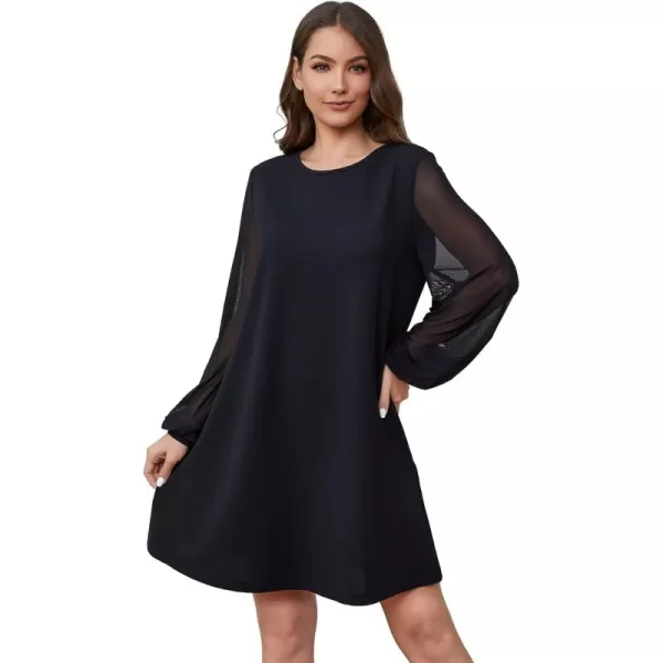 SweatyRocks Women's Elegant Mesh Contrast Long Sleeve A Line Mini Short Dress