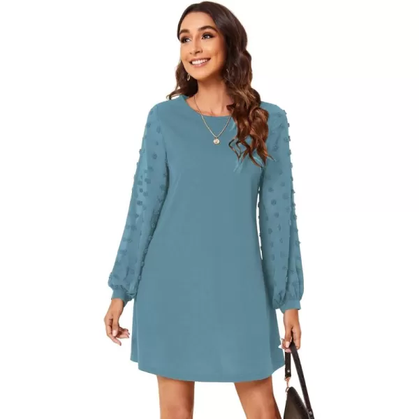 SweatyRocks Women's Elegant Mesh Contrast Long Sleeve A Line Mini Short Dress