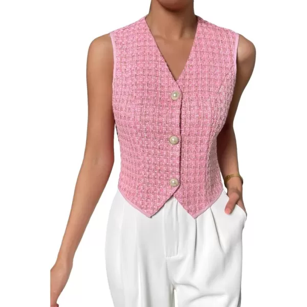 SweatyRocks Women's Elegant Plaid Print Sleeveless V Neck Button Down Blazer Vest Jacket