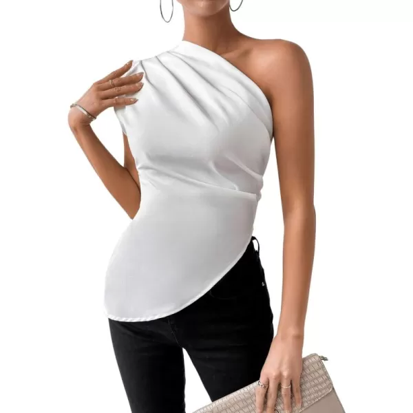 SweatyRocks Women's Elegant Shirts One Shoulder Short Sleeve Asymmetrical Hem Ruched Blouse top