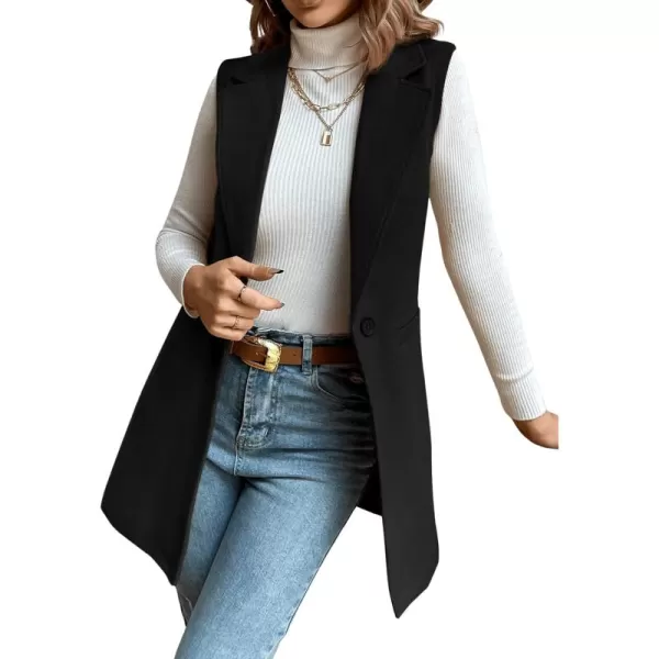 SweatyRocks Women's Elegant Sleeveless Blazer Jacket Vest Open Front Long Cardigan