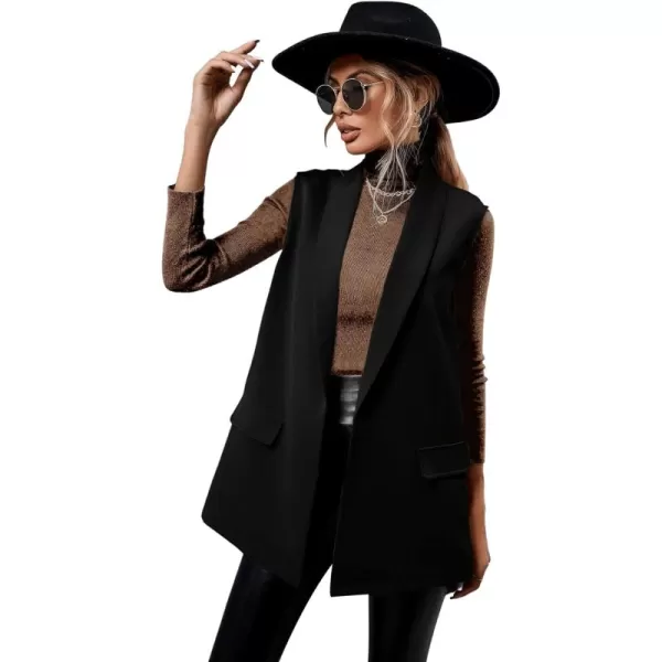 SweatyRocks Women's Elegant Sleeveless Blazer Jacket Vest Open Front Long Cardigan