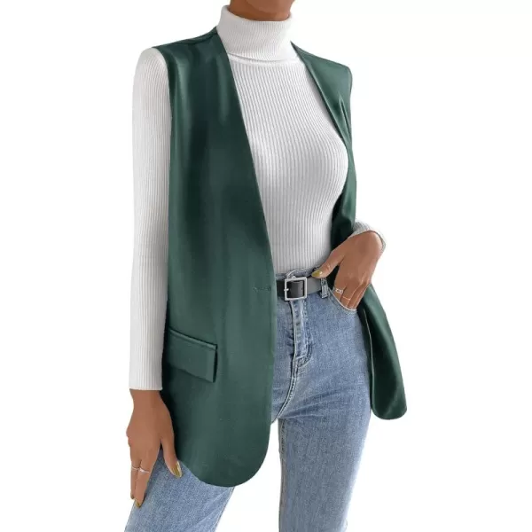 SweatyRocks Women's Elegant Sleeveless Blazer Jacket Vest Open Front Long Cardigan