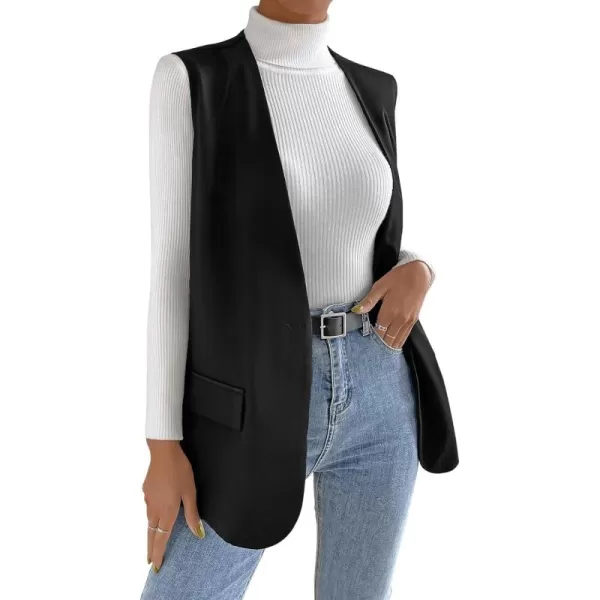 SweatyRocks Women's Elegant Sleeveless Blazer Jacket Vest Open Front Long Cardigan