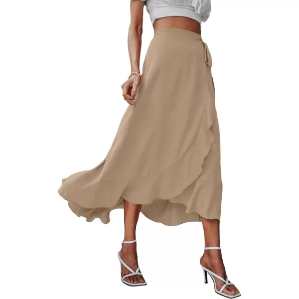 SweatyRocks Women's Elegant Slit Wrap Asymmetrical High Waist Long Skirt A-line Casual Loose Draped Flowy Skirts