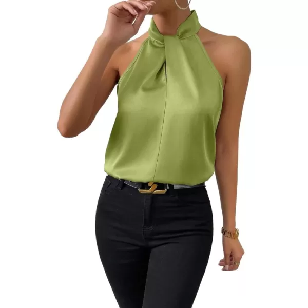 SweatyRocks Womens Elegant Twist Front Halter Sleeveless Satin Blouse Keyhole Back Tank Top
