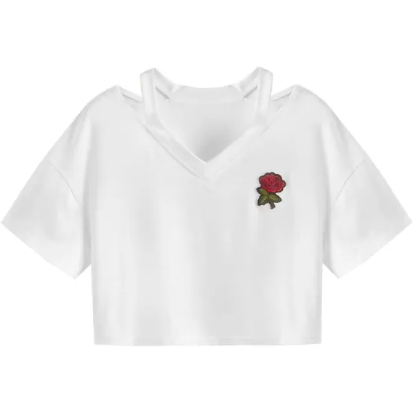 SweatyRocks Women's Embroidered Crop Top Short Sleeve T Shirt