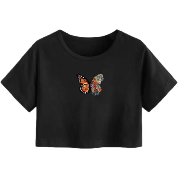 SweatyRocks Women's Embroidered Crop Top Short Sleeve T Shirt