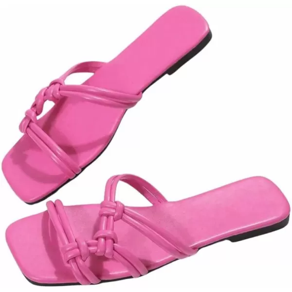 SweatyRocks Women's Faux Leather Square Toe Flat Sandals Slip On Outdoor Slide Sandals