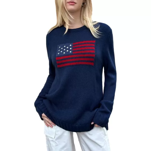 SweatyRocks Women's Flag Pattern Long Sleeve Round Neck Sweater Casual Loose Pullover Sweater