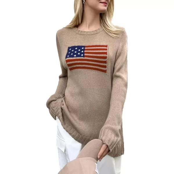 SweatyRocks Women's Flag Pattern Long Sleeve Round Neck Sweater Casual Loose Pullover Sweater