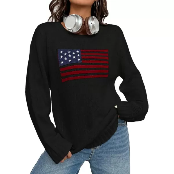 SweatyRocks Women's Flag Pattern Long Sleeve Round Neck Sweater Casual Loose Pullover Sweater