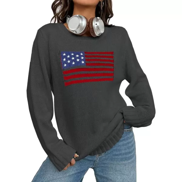 SweatyRocks Women's Flag Pattern Long Sleeve Round Neck Sweater Casual Loose Pullover Sweater
