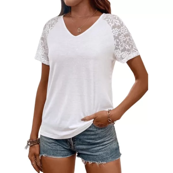 SweatyRocks Women's Floral Lace Short Sleeve Raglan Top Casual V Neck Pullover Plain Tee Shirt