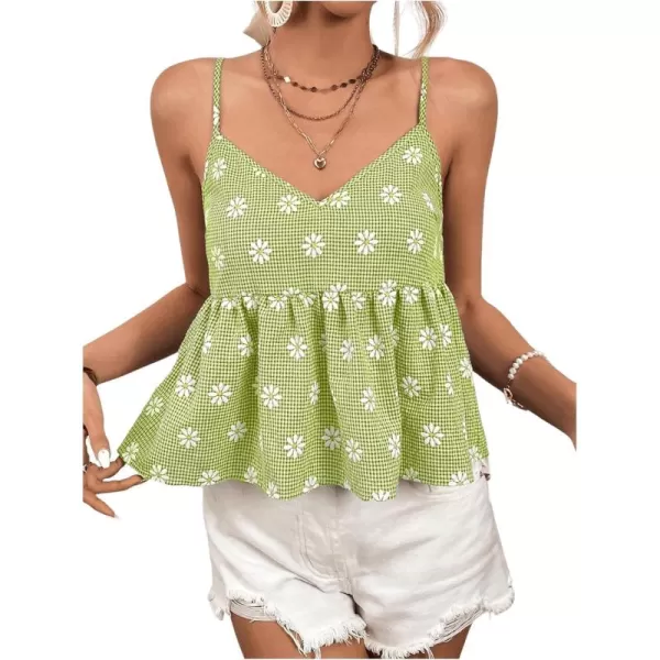 SweatyRocks Women's Floral Print Sleeveless Peplum Cami Top Spaghetti Strap Ruffle Hem Tank Top