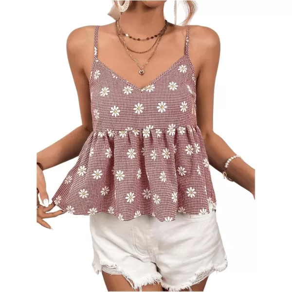 SweatyRocks Women's Floral Print Sleeveless Peplum Cami Top Spaghetti Strap Ruffle Hem Tank Top
