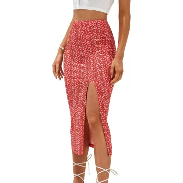 SweatyRocks Women's Floral Print Split Thigh Skirt High Waist Bodycon Midi Skirts