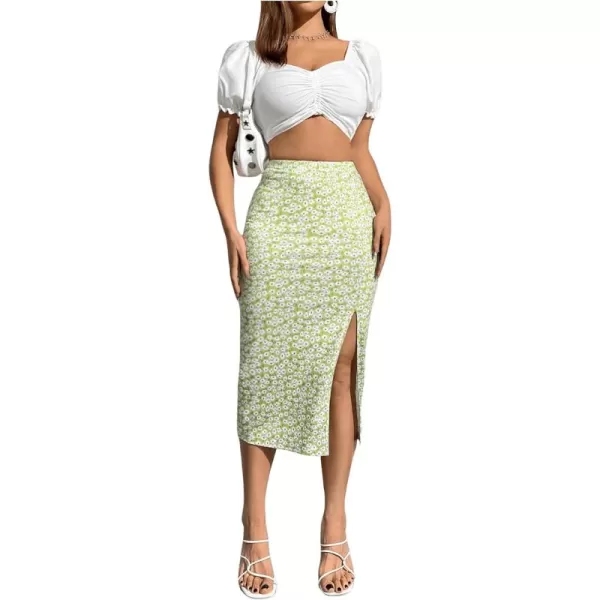 SweatyRocks Women's Floral Print Split Thigh Skirt High Waist Bodycon Midi Skirts