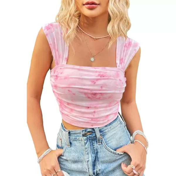 SweatyRocks Women's Floral Print Square Neck Tank Top Slim Fit Vacation Crop Tops