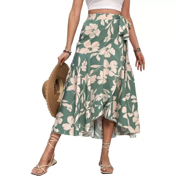 SweatyRocks Women's Floral Print Tie Side High Waist Ruffle Hem Flowy Casual Midi Skirt