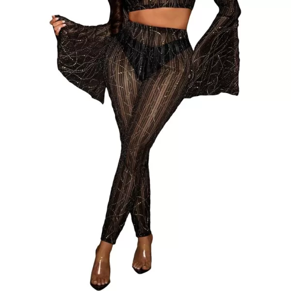 SweatyRocks Women's Floral Sheer Mesh Leggings Stretchy High Waist Pants