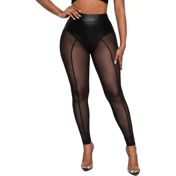 SweatyRocks Women's Floral Sheer Mesh Leggings Stretchy High Waist Pants