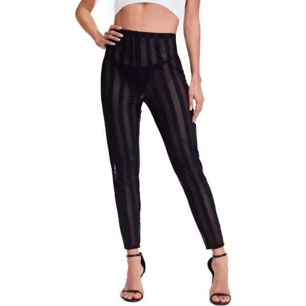 SweatyRocks Women's Floral Sheer Mesh Leggings Stretchy High Waist Pants