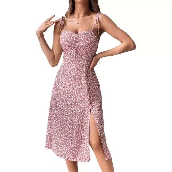 SweatyRocks Women's Floral Spaghetti Strap Cami Dress Tie Front Slit Thigh Mini Dress