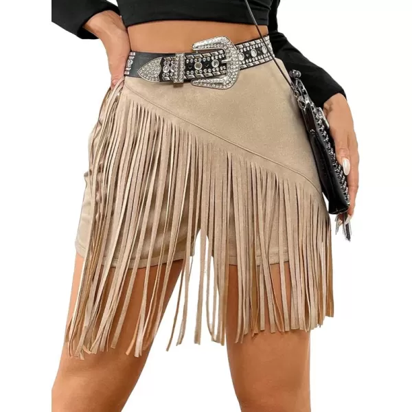 SweatyRocks Women's Fringe High Waist Skort Zipper Back Faux Suede Skirt Shorts