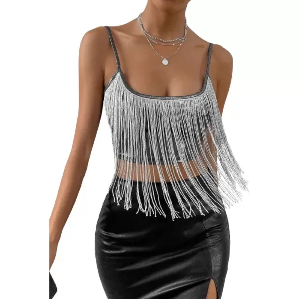 SweatyRocks Women's Fringe Sleeveless Boho Tassel Tank Top Slim Fit Cami Halter Tops