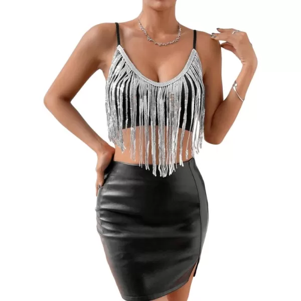 SweatyRocks Women's Fringe Sleeveless Boho Tassel Tank Top Slim Fit Cami Halter Tops