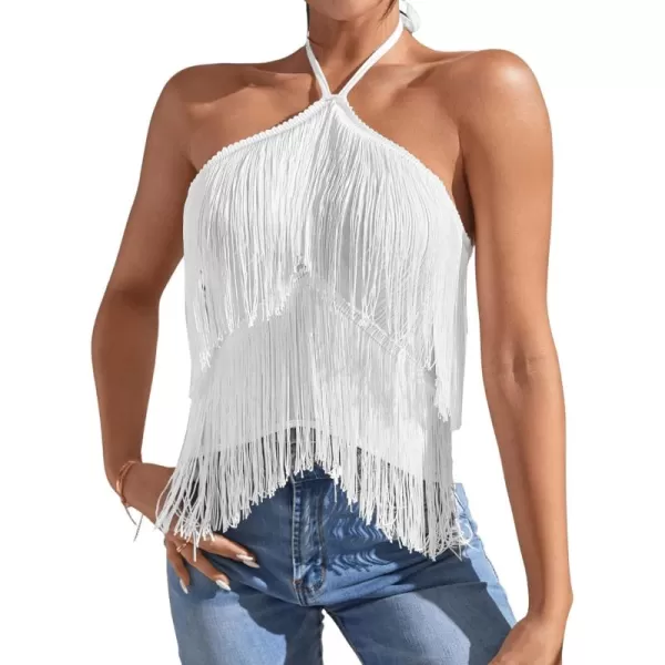 SweatyRocks Women's Fringe Sleeveless Boho Tassel Tank Top Slim Fit Cami Halter Tops