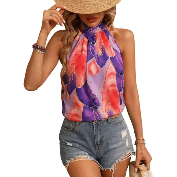 SweatyRocks Women's Graphic Print Tie Back Halter Top Casual Sleeveless Blouse Shirt