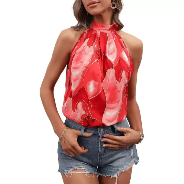 SweatyRocks Women's Graphic Print Tie Back Halter Top Casual Sleeveless Blouse Shirt