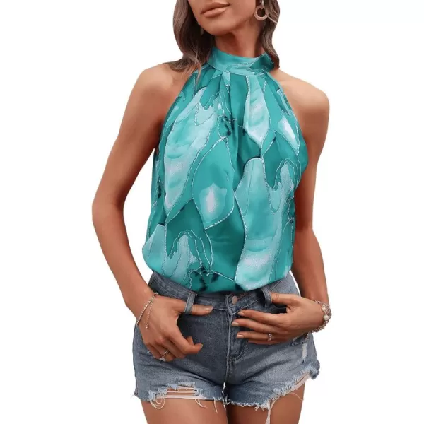SweatyRocks Women's Graphic Print Tie Back Halter Top Casual Sleeveless Blouse Shirt