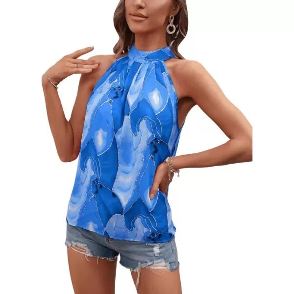 SweatyRocks Women's Graphic Print Tie Back Halter Top Casual Sleeveless Blouse Shirt