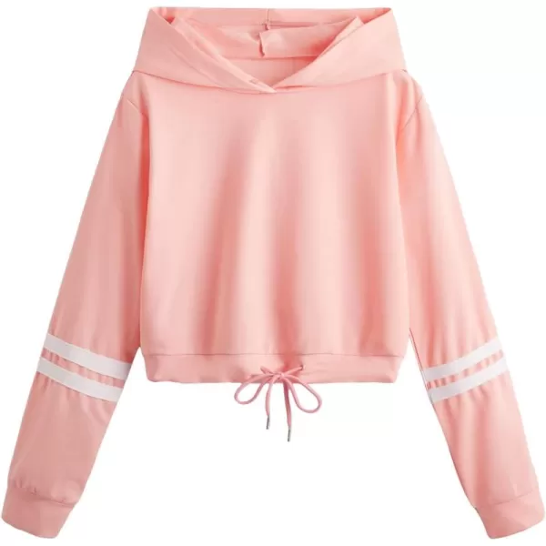 SweatyRocks Women's Graphic Printed Drawstring Hem Hoodies Striped Long Sleeve Crop Sweatshirt Hoodies