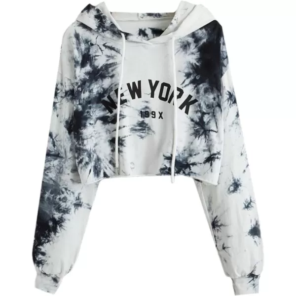 SweatyRocks Women's Graphic Printed Drawstring Hem Hoodies Striped Long Sleeve Crop Sweatshirt Hoodies