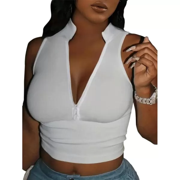 SweatyRocks Women's Half Zip Stand Collar Sleeveless Slim Fit Cropped Vest Tank Tops