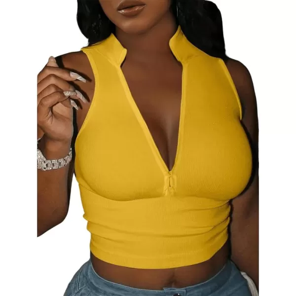 SweatyRocks Women's Half Zip Stand Collar Sleeveless Slim Fit Cropped Vest Tank Tops