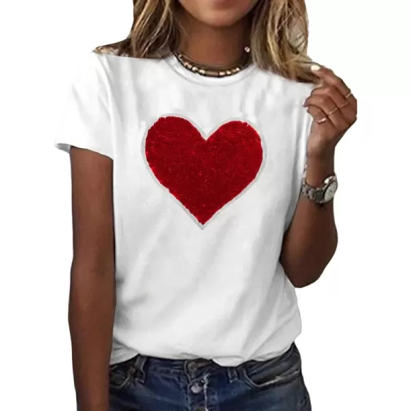 SweatyRocks Women's Heart Print Glitter Sequin T Shirts Casual Round Neck Short Sleeve Tee Tops
