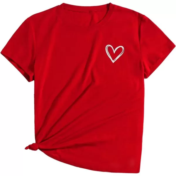 SweatyRocks Women's Heart Print T Shirts Summer Funny Short Sleeve Tops